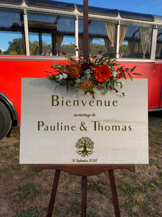 Panneau de bienvenue gravé motif arbre de vie